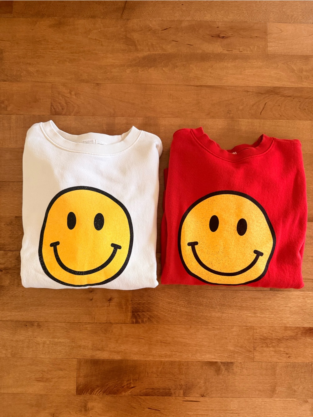 Smiley Face Graphic Sweatshirt Duo - Red & White. Small/Medium